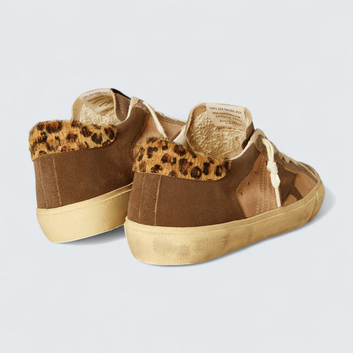 Golden Goose Super-Star 'Light Pink and Brown Suede with Brown Leather Star and Leopard-Print Pony Skin Heel Tab'