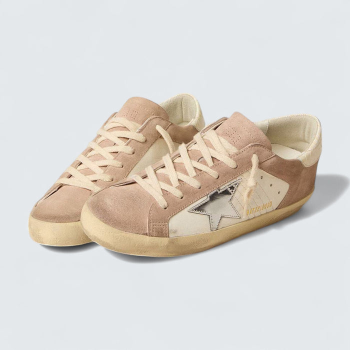 Golden Goose Super-Star 'Pink Suede with Silver Metallic Leather Star and Croc-Embossed Heel Tab'