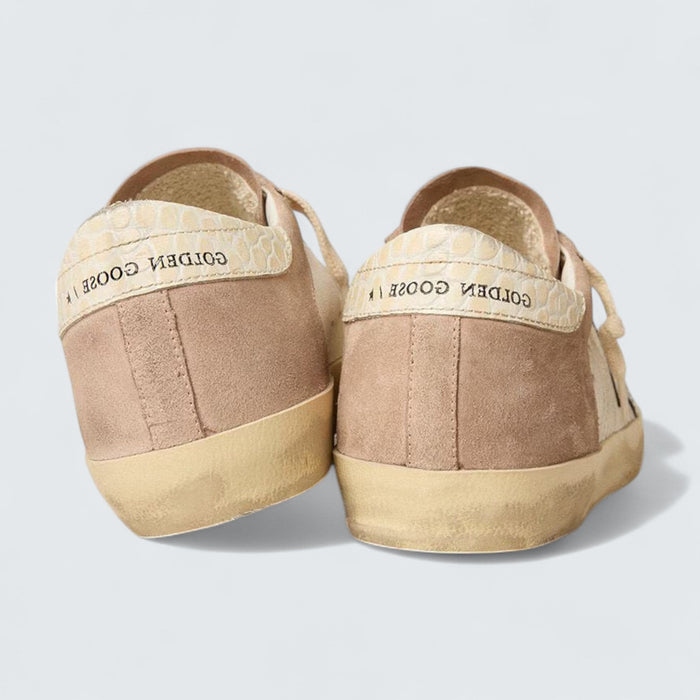 Golden Goose Super-Star 'Pink Suede with Silver Metallic Leather Star and Croc-Embossed Heel Tab'