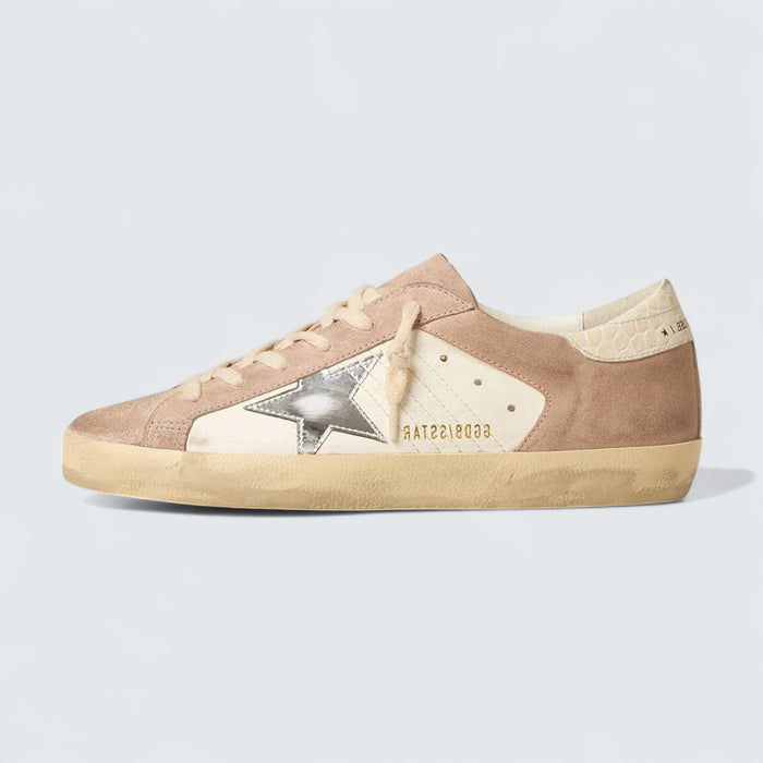 Golden Goose Super-Star 'Pink Suede with Silver Metallic Leather Star and Croc-Embossed Heel Tab'