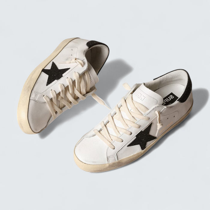 Golden Goose Super-Star 'White Leather with Black Swarovski Crystal Star and Heel Tab'