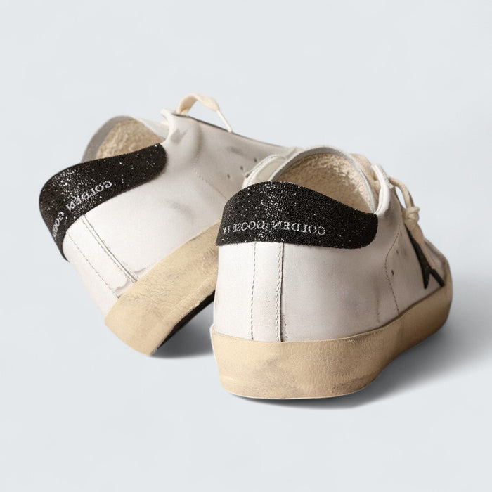 Golden Goose Super-Star 'White Leather with Black Swarovski Crystal Star and Heel Tab'