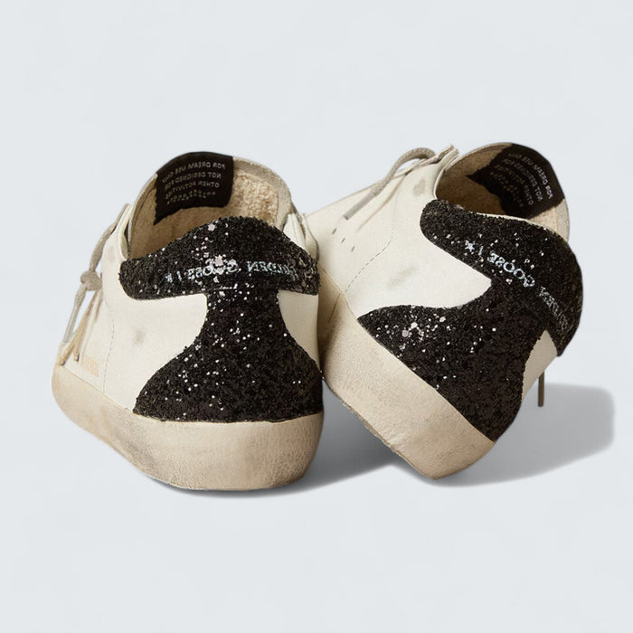 Golden Goose Super-Star 'Gold Glitter Star and Black Glitter Heel Tab'