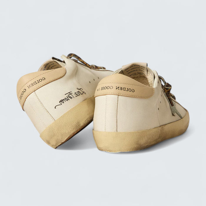 Golden Goose Super-Star 'Gray Glitter Star and Nude Leather Heel Tab'