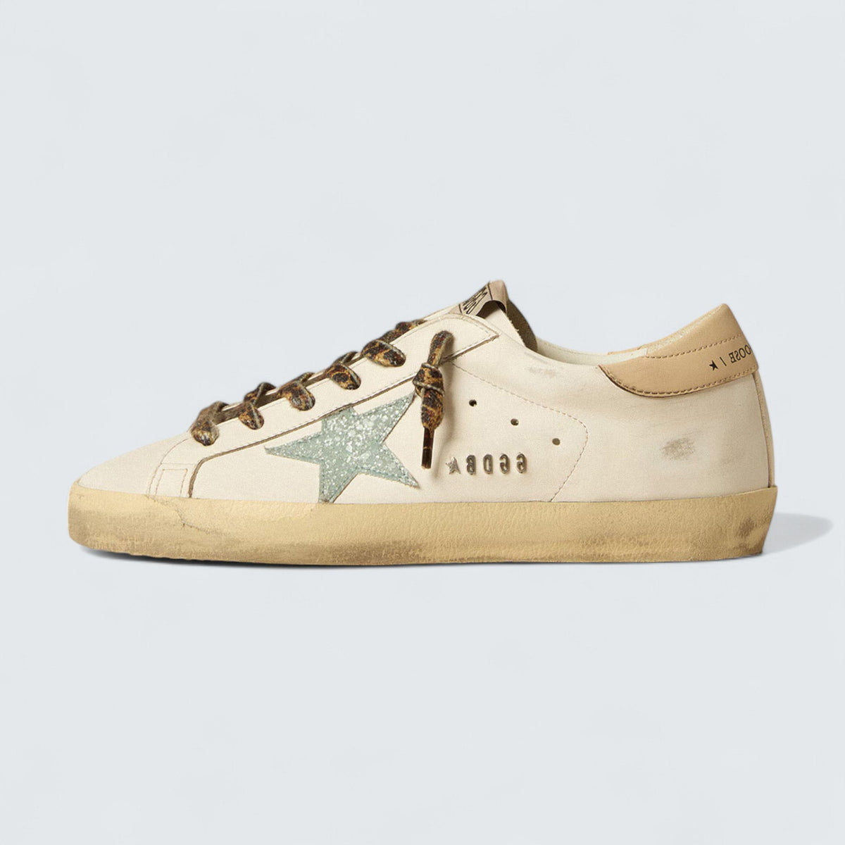 Golden Goose Super-Star 'Gray Glitter Star and Nude Leather Heel Tab'