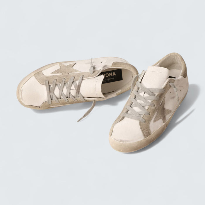 Golden Goose Super-Star 'White Leather with Gray Suede Star and Heel Tab'