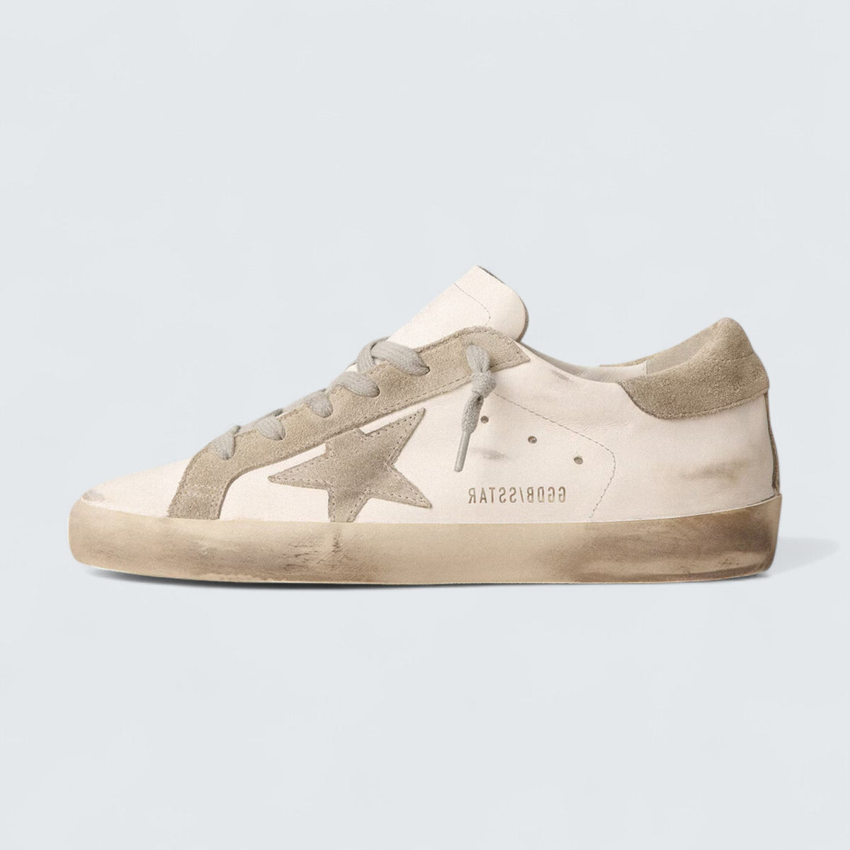 Golden Goose Super-Star 'White Leather with Gray Suede Star and Heel Tab'