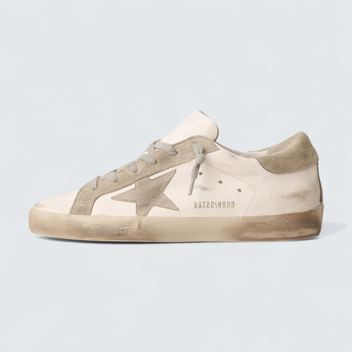 Golden Goose Super-Star 'White Leather with Gray Suede Star and Heel Tab'