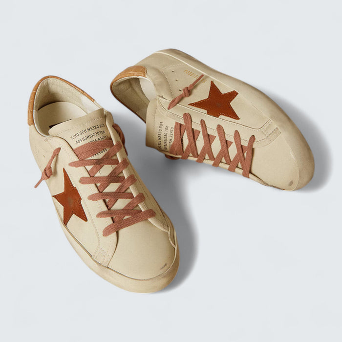 Golden Goose Super-Star 'White Leather with Tobacco Crocodile-Print Leather Heel Tab'