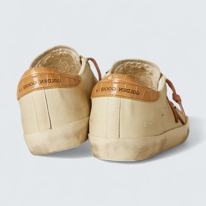 Golden Goose Super-Star 'White Leather with Tobacco Crocodile-Print Leather Heel Tab'