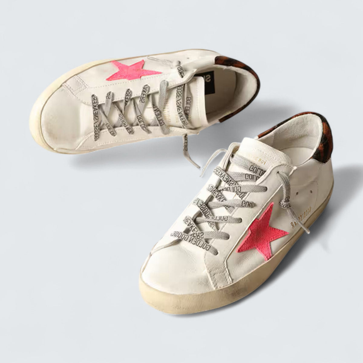 Golden Goose Super-Star 'White Leather with Pink Suede Star and Pony Skin Heel Tab'