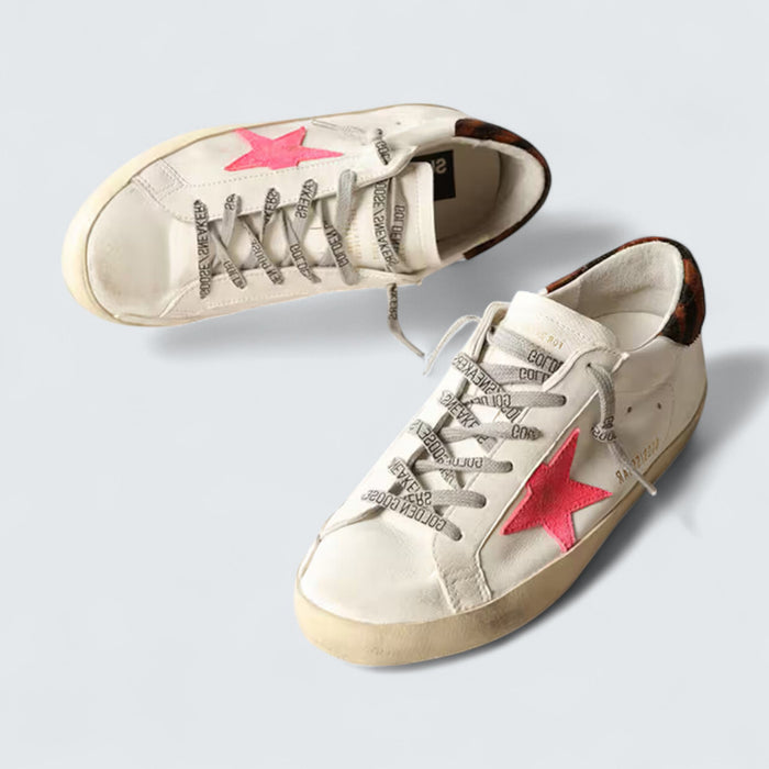 Golden Goose Super-Star 'White Leather with Pink Suede Star and Pony Skin Heel Tab'