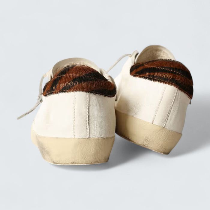 Golden Goose Super-Star 'White Leather with Pink Suede Star and Pony Skin Heel Tab'