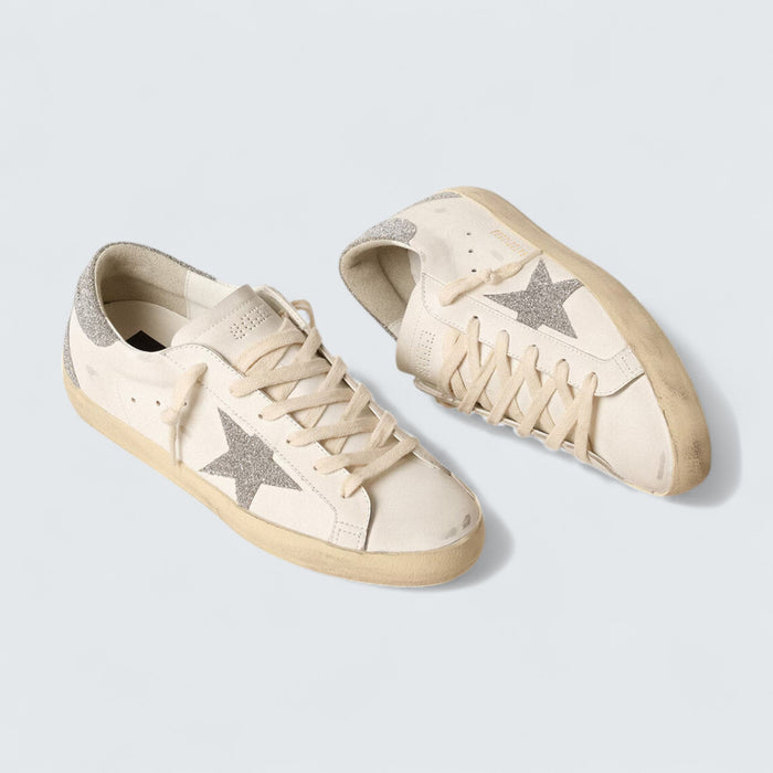 Golden Goose Super-Star 'Cream Leather with Silver Swarovski Crystal Star and Heel Tab'