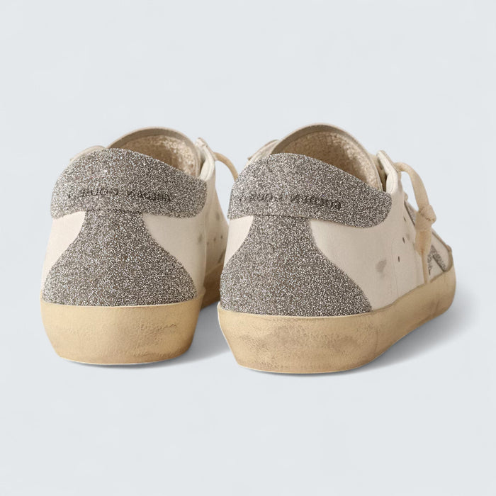 Golden Goose Super-Star 'Cream Leather with Silver Swarovski Crystal Star and Heel Tab'