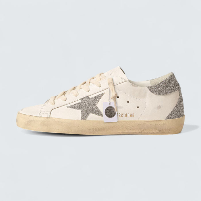 Golden Goose Super-Star 'Cream Leather with Silver Swarovski Crystal Star and Heel Tab'