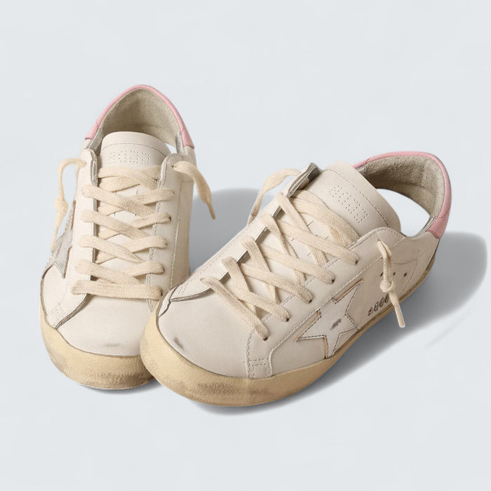 Golden Goose Super-Star 'Silver Leather Star and Pink Heel Tab'
