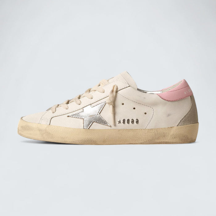 Golden Goose Super-Star 'Silver Leather Star and Pink Heel Tab'