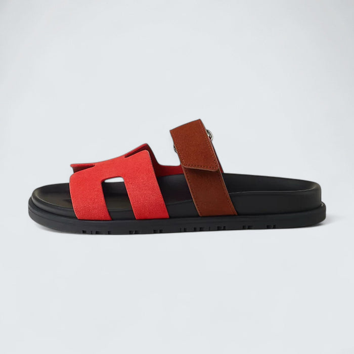 Hermès Chypre Sandals 'Rouge Cinétique & Gold'