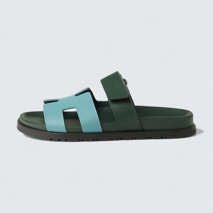 Hermès Chypre Sandals 'Bleu Citadin / Vert Bouteille'
