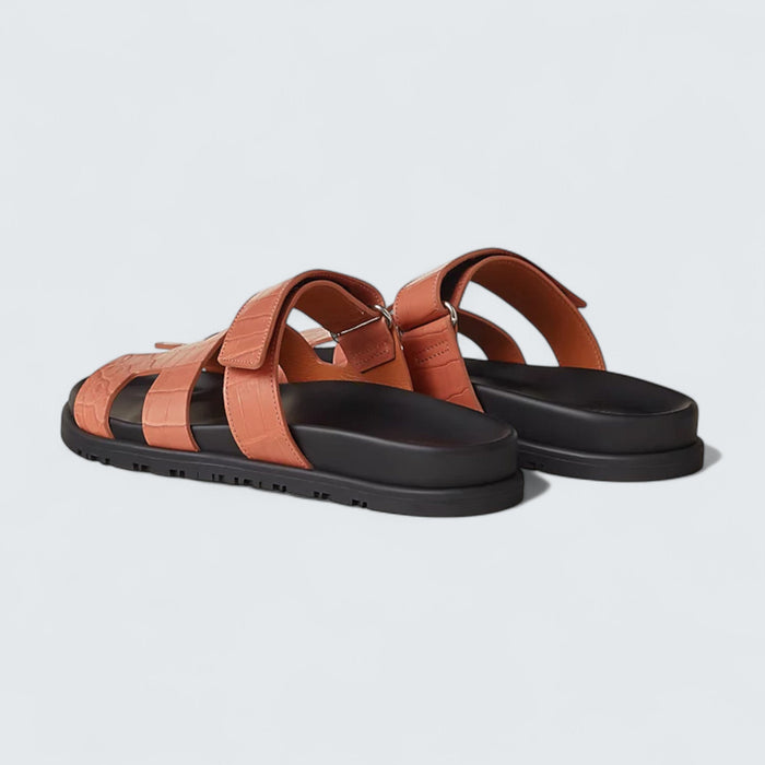 Hermès Chypre Sandals 'Rose Bois De Santal / Rouge De Turin'