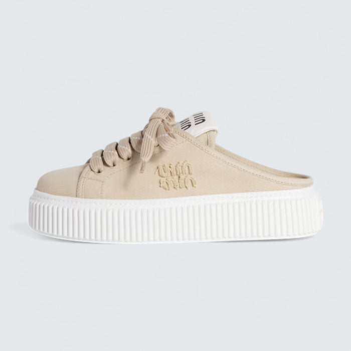 Miu Miu Denim Sneaker Mules 'Colonial Beige'