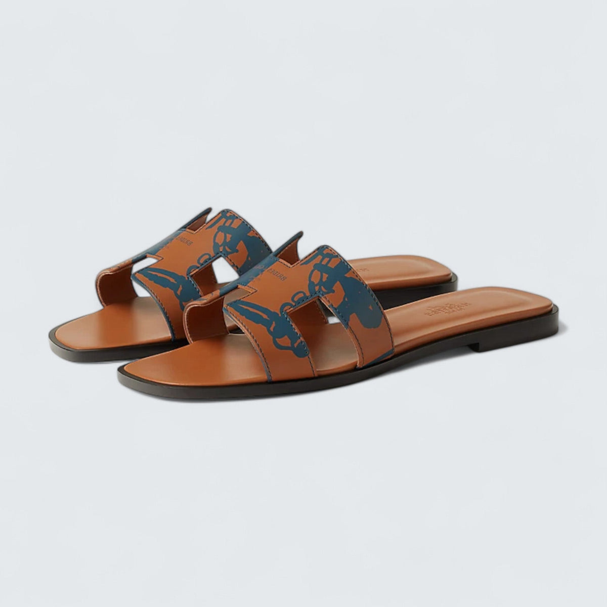 Hermès Oran Sandals 'Naturel / Bleu Turquin'